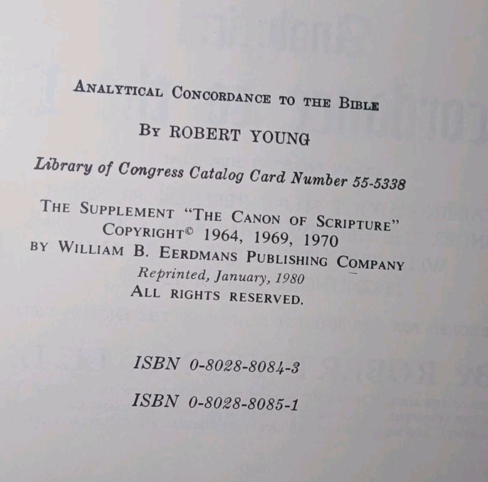 Young’s Analytical Concordance to the Bible Indexed Paging 1980 Eerdman 22nd Ed